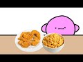 kirby enjoys macaroni with the chicken strips