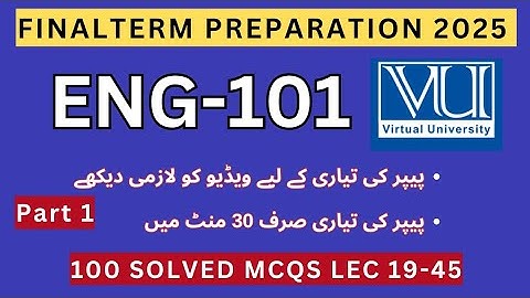 ENG101 Eindterm Voorbereiding 2025 | 100 Imp MCQs College 19-45 | ENG101 Huidig papier opgeloste ...