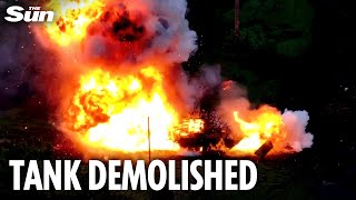 Russian Tank Explodes Into Fireball After Ukrainian Drone Hunts It Down