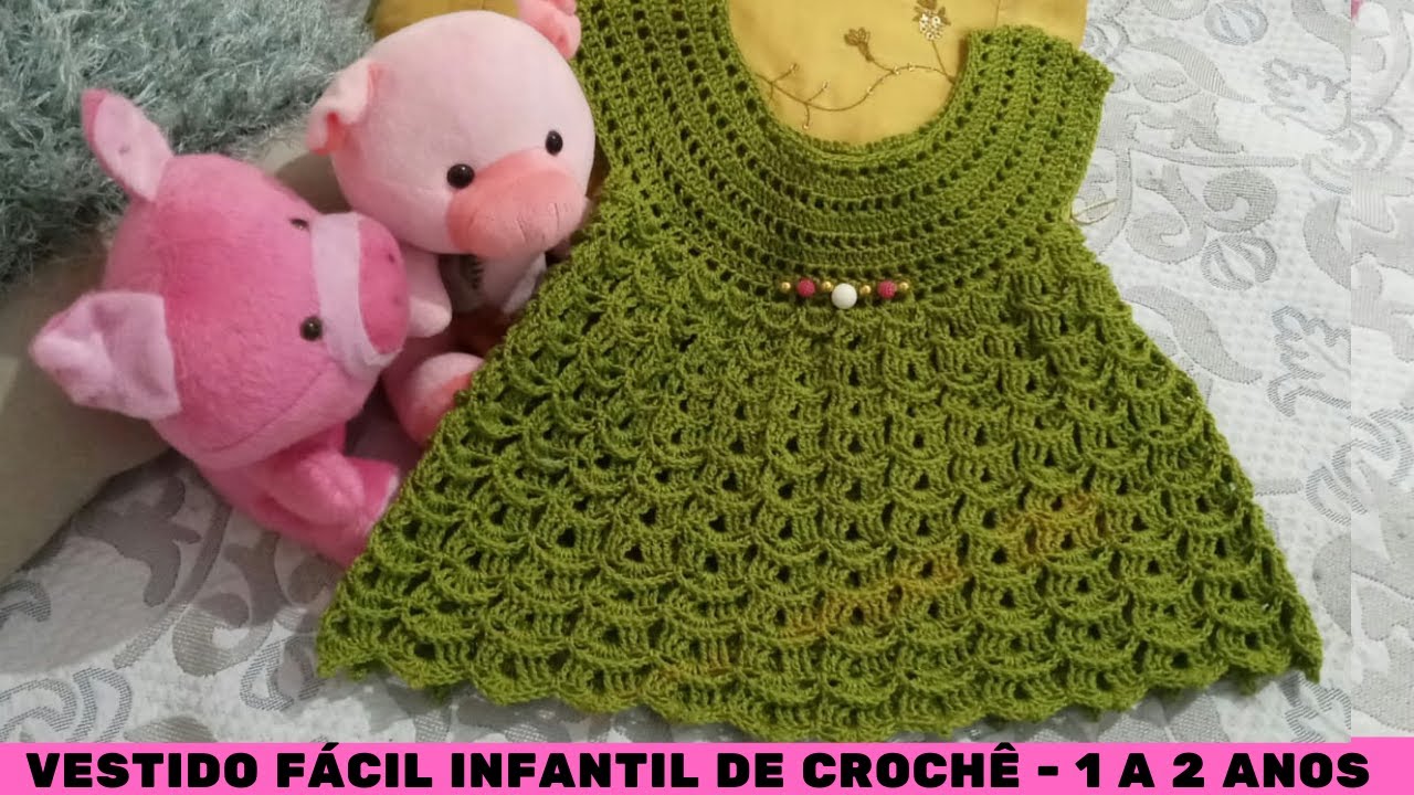 Vestido Infantil Eloah de Crochê (2 anos) l Professora Giane Crochê 