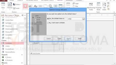 Insert a new option button group in the Detail section of the Customers form and connect it with...