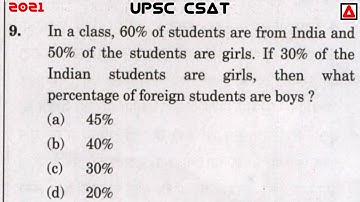 Percentage | In A Class, 60% Of Students Are From India And 50% Of The Students Are Girls. | CSAT
