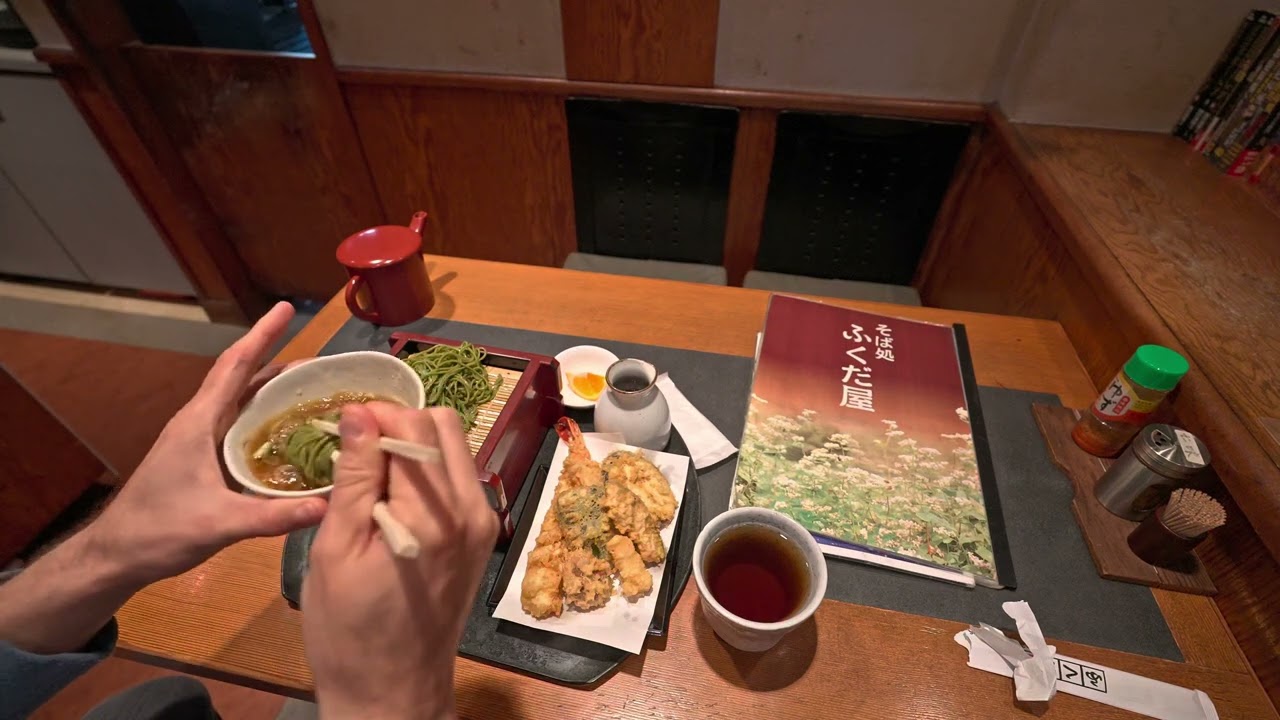 4K・ Green tea soba noodles at Gotokuji Fukuda soba restaurant・4K HDR