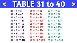 Table 31 se 40 tak || pahada 31 to 40 || 31 to 40 Table in English || table 31 to 40 write