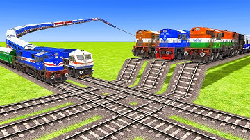 Impossible Five Curved Overlapping Rail Tracks Vs Trains Crossing - BeamNG.Drive