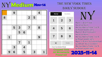 The New York Times Daily Sudoku 2025-11-14 Medium