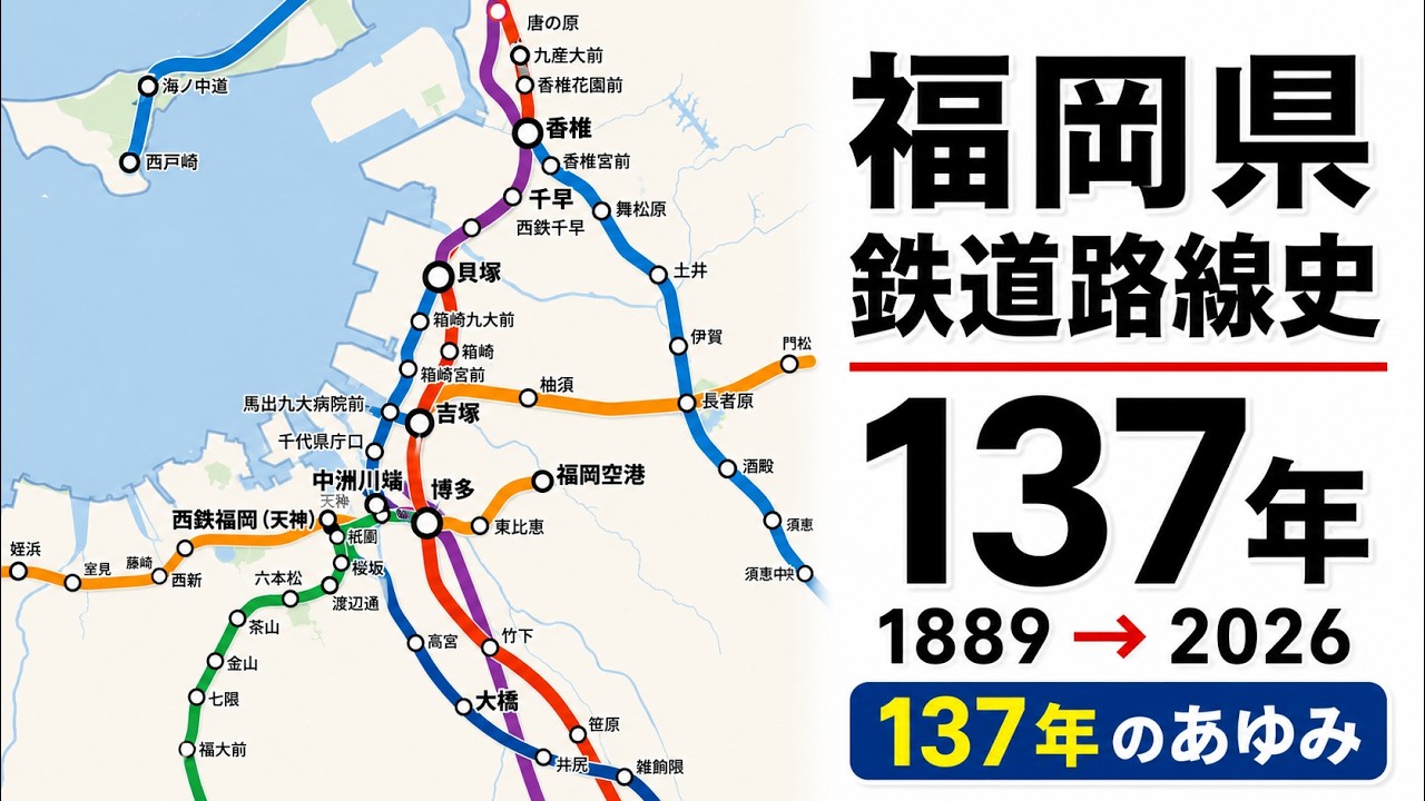 路線図アニメ】福岡県 鉄道路線史 1889→2026 ─ 137年のあゆみ - YouTube