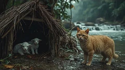 Watch the video about Warm British Shorthair Cat Saves 2 Baby Lambs & Black Kitten – Heartwarming Short Story#cute cat