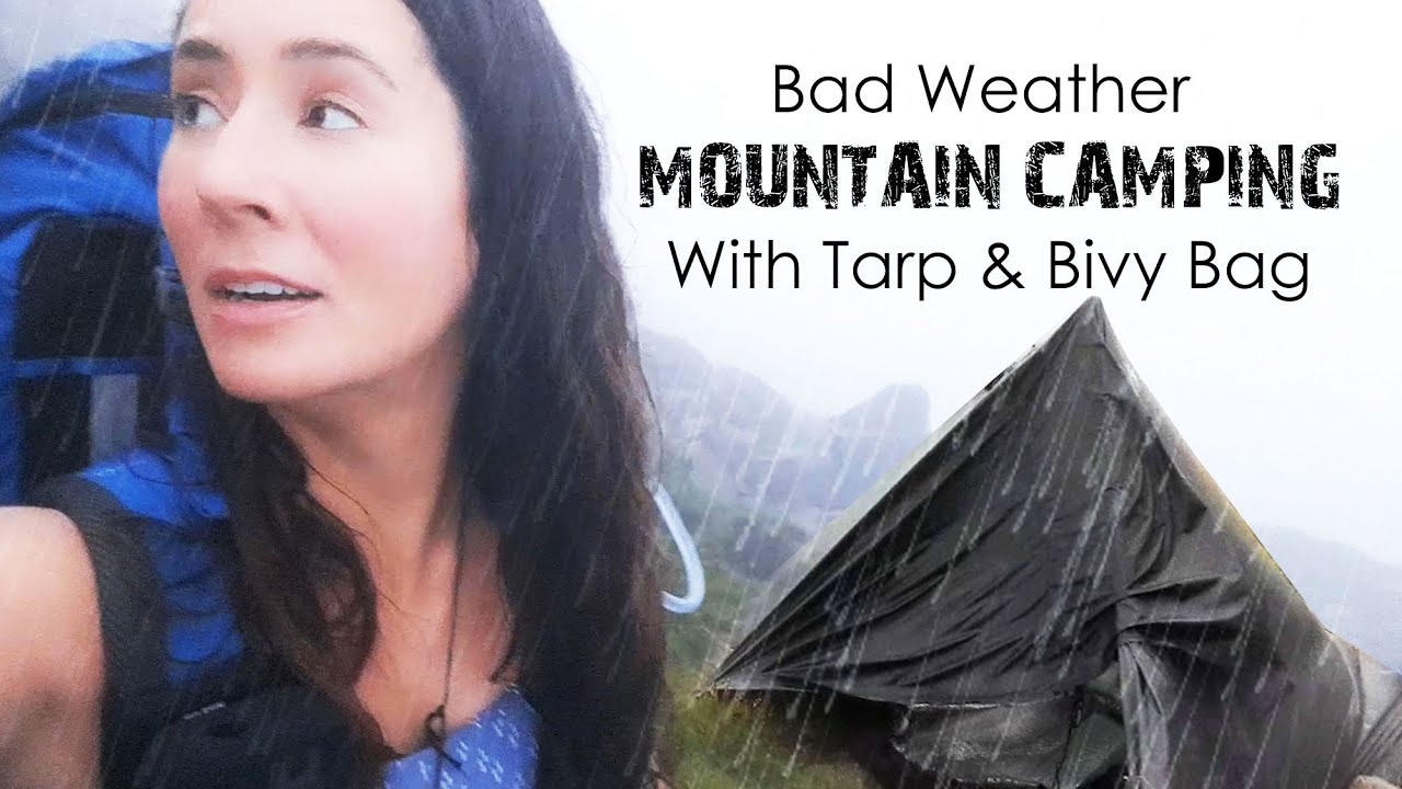 Challenging Wild Camp Solo Tarp & Bivy on a Mountain in Wind, Rain