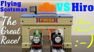 Thomas & Friends The Great Race Playtime. Trackmaster Hiro Vs Flying Scotsman
