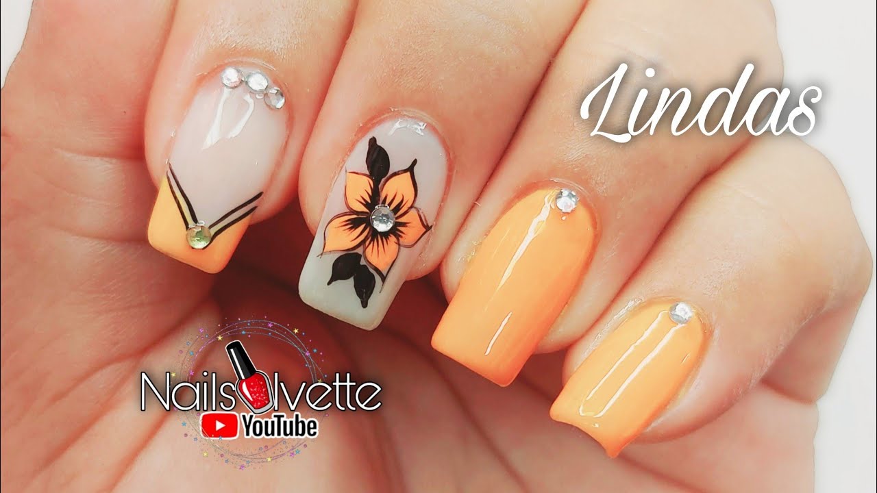 🧡 Uñas decoradas en color naranja | Cómo decorar las uñas con flor  sencilla y francés fácil - thptnganamst.edu.vn