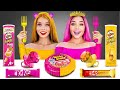 1 Color Food Eating Challenge | Pink Vs Gold Food Battle! Last to Stop Eating Wins by RATATA YUMMY