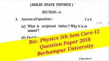 Solid State Physics Question Paper 5th Sem Core-12 2018 Berhampur University CBCS Syllabus Odisha