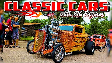 HUGE ENGINES!!! Classic Cars with BIG ENGINES!! Hot Rods, Street Machines, Muscle Cars, Street Rods!