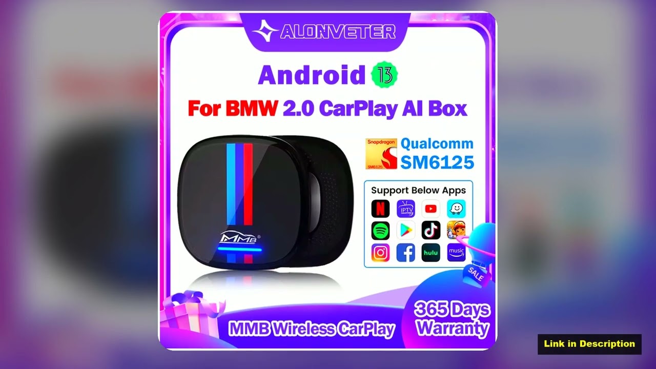 2025 NEW MMB For BMW Wireless CarPlay Ai Box BT52 Builtin GPS Android13 Fota Upgrade 8G128G with