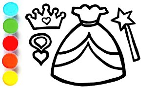 Easy Drawing, Painting and Coloring Princess Dress Set | Step by Step| for Kids