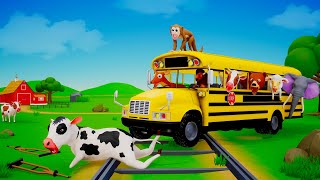 Handicapped cow saves a school bus from a railroad accident. | Funny Farm Animals Videos