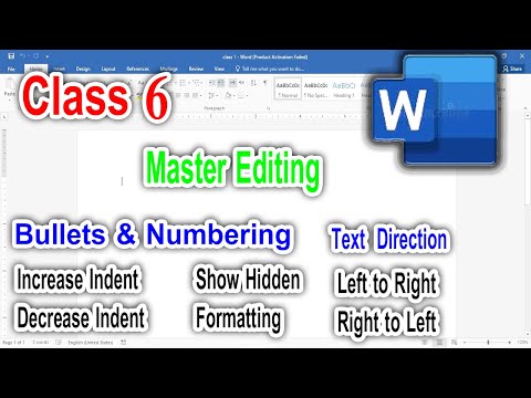 MS Word Tutorial Class 6: Bullets | Numbering | Increase or decrease Indent | Text Direction