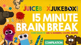 ABCs, Numbers, Colors, Shapes BRAIN BREAK 15 Min Compilation Kids Songs by The Juicebox Jukebox 2020
