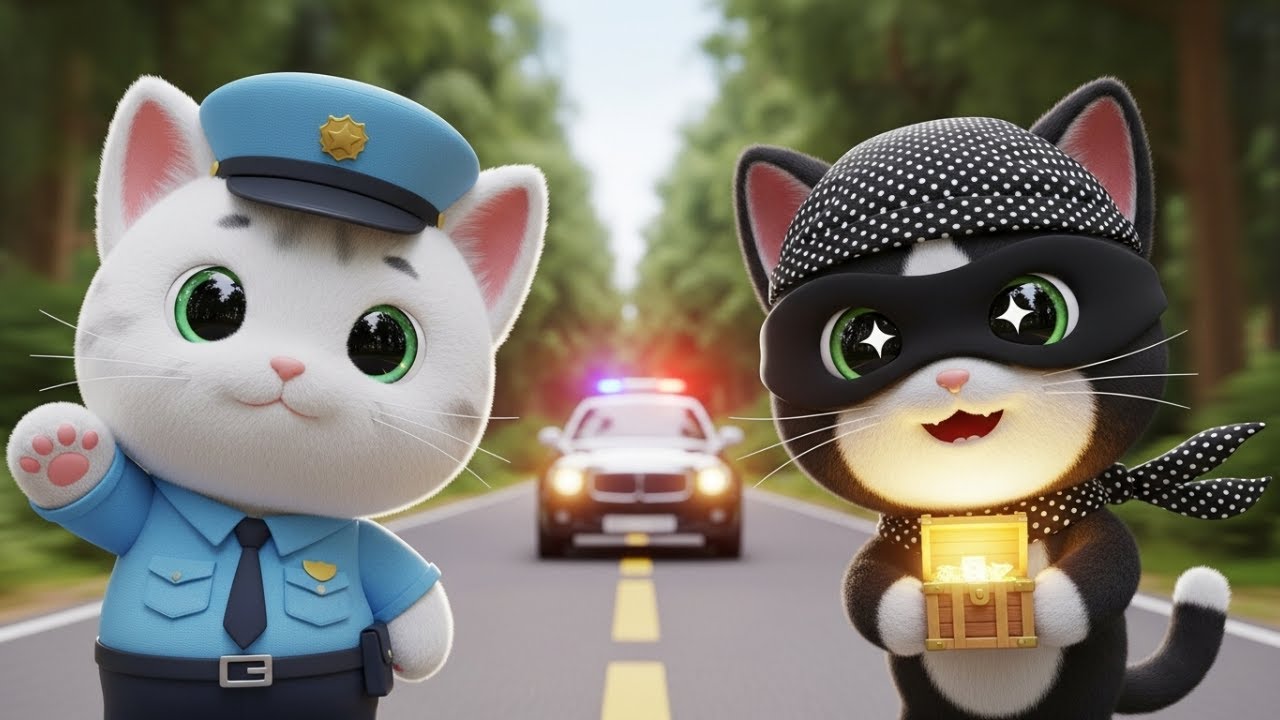 [Kids Song🎵] Sneaky Thief Kitty vs Police Kitty | Forest Car Chase Adventure