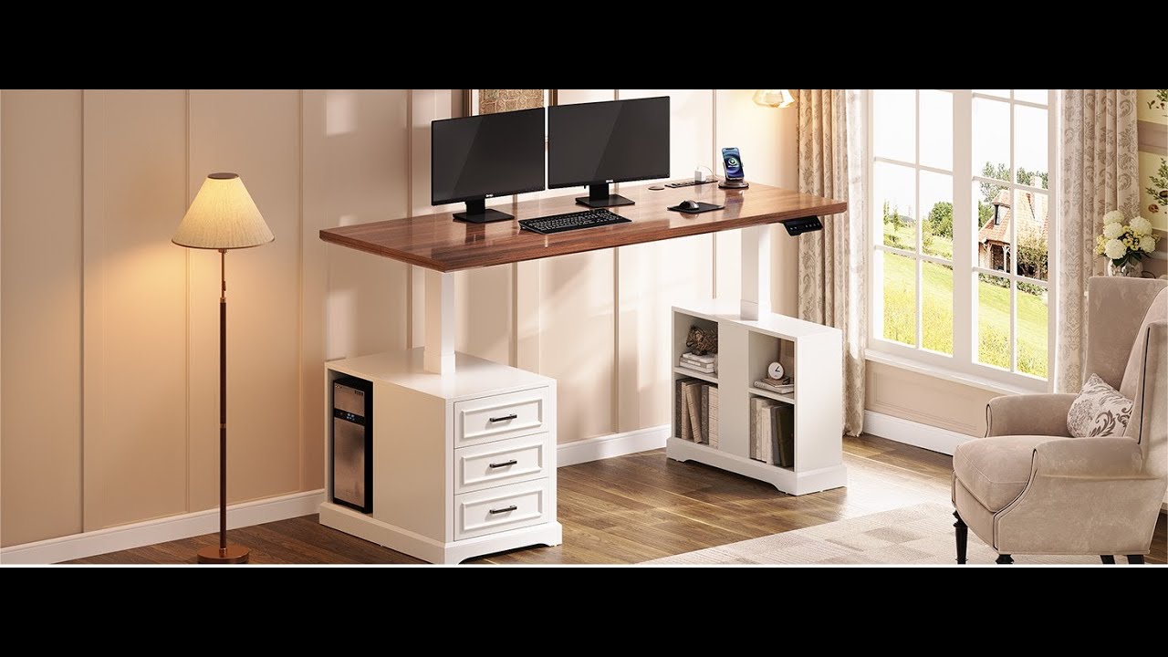 SEDETA 63 Inch Farmhouse Electric Standing Desk with 3 Drawers Storage