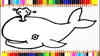 Как нарисовать кита / мультик раскраска кит для детей / учим цвета