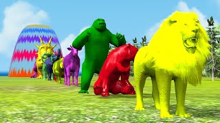 Paint Animals Gorilla Cow Lion Elephant Dinosaurs Dragons and T-Rex Fountain Crossing Animal Cartoon