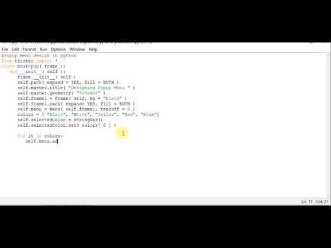 Popup menu design in python