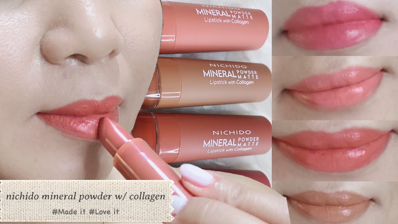 NICHIDO Mineral powder matte lipstick with Collagen 4 shades YouTube