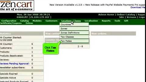 How to configure sales tax in ZenCart