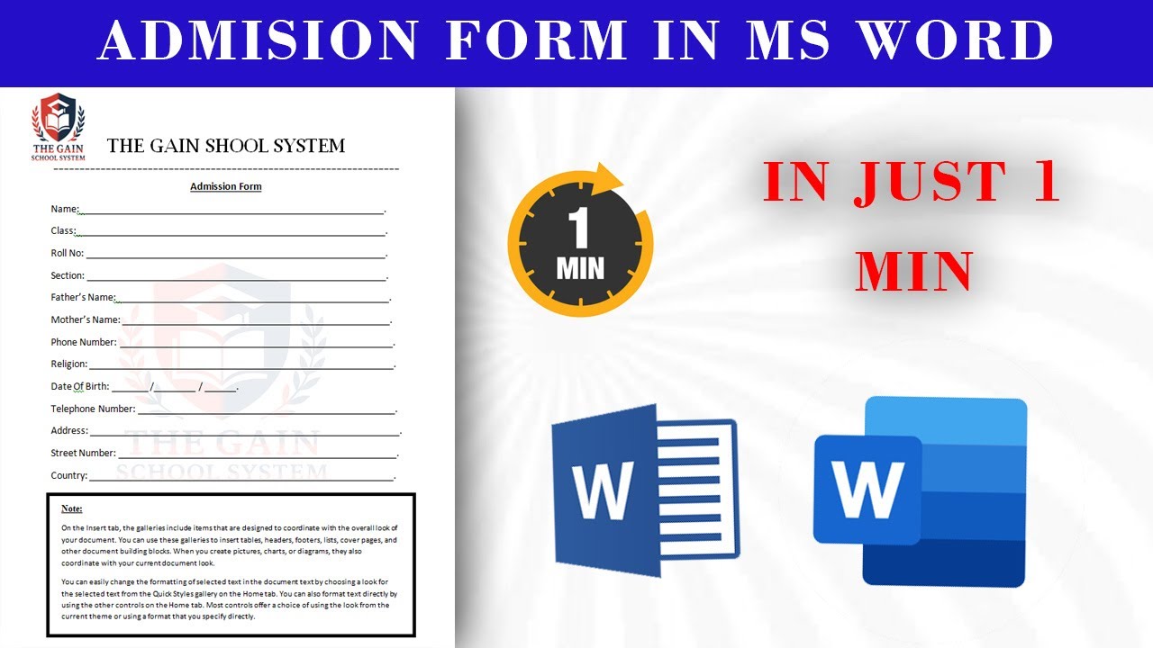 Admission Form Kaise Banaye MS Word Mein | School / College Admission Form Complete Tutorial