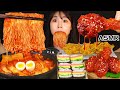 ASMR MUKBANG| 직접 만든 버섯 떡볶이 양념치킨 김밥 먹방 & 레시피 FRIED CHICKEN AND Tteokbokki EATING