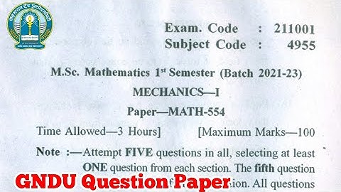 Gndu Msc Mathematics 1st Semester Mechanics Question Paper || Msc Mathematics Question Paper