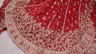 ARNG-4052 "The Stunning Red" Premium Bridal Tail Cut Lehenga||Crepe Fabric||Zardozi & Stones||Pearls