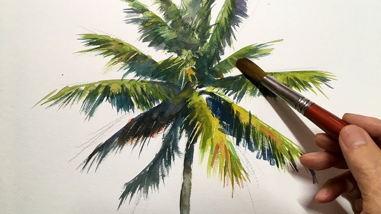 Eng Sub Watercolor Tree Painting Easy Tutorial 5 Palm Tree 水彩画の基本 椰子の木を描くコツ Youtube