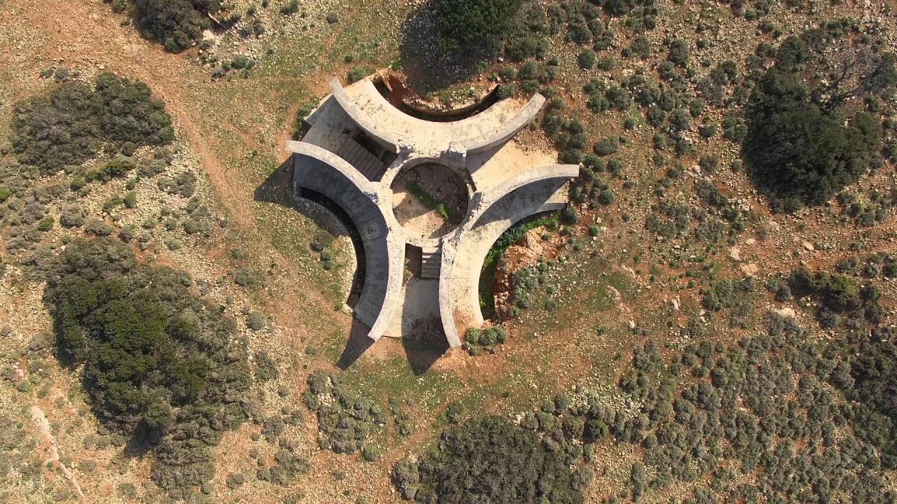 War ruins on top of Patella (4K). Leros Island - Greece, aerial video