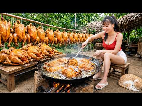 Harvesting Chickens and Cooking Crispy Fried Chicken and Fried Duck to Sell at the Village Market