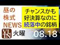 これはチャンスかも！好決算を発表したのに２日続落中の銘柄。2026年８月１８日（火）～明日上がる株。最新の日本株情報。高配当株の株価やデイトレ情報～