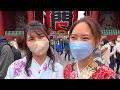 Talking to Beautiful Japanese Girls Wearing Kimonos in Asakusa