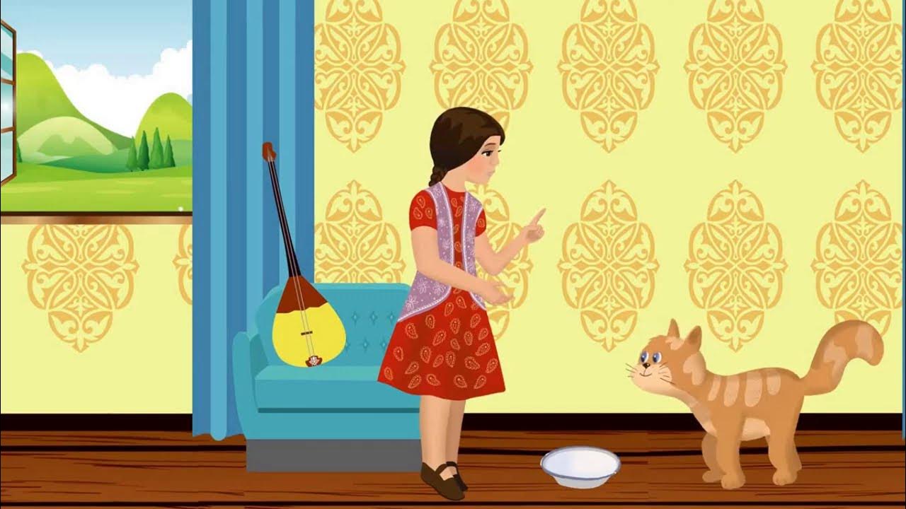 персонажи сказки мақта қыз. мысық на трех языках. мақта қыз бен мысық презентация. сказка девочка и кошка. мақта қыз ертегісі.