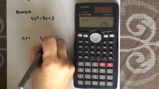 Factoring a quadratic equation using a calculator (Casio fx-991Ms)