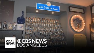 Super fan shows off his collection of Dodger memorabilia