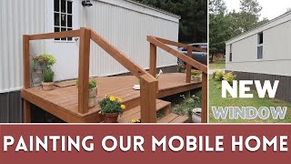 Painting the exterior of our single wide mobile home | New kitchen window | Mobile home remodel