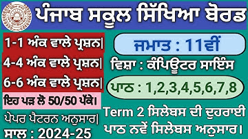 Pseb class 11 computer science term 2 syllabus revision march 2025