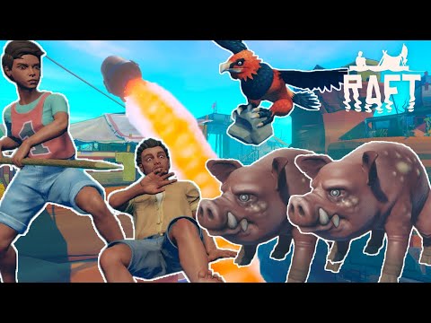 【2人実況】感染した凶暴な豚と格闘！そしてロケットを打ち上げるイカダ漂流生活  - Raft - Chapter2 #2
