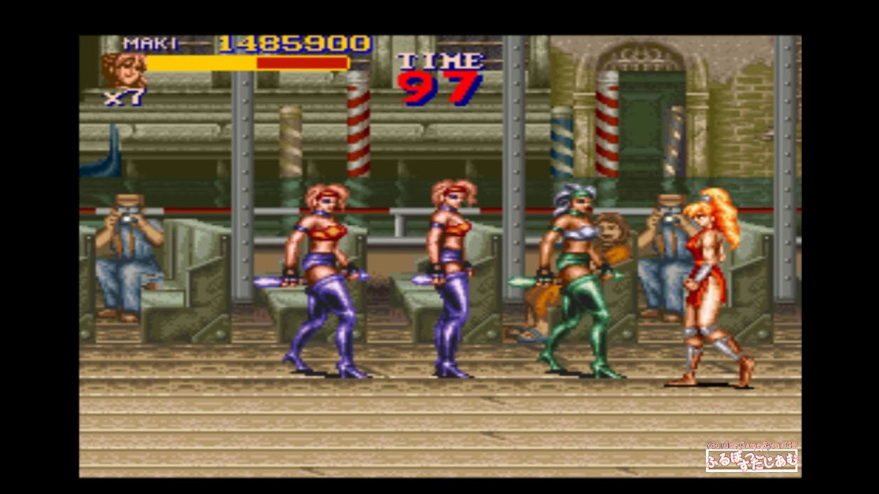 SFC/ファイナルファイト2/女性ファイターに敗れるマキ(SNES Final Fight 2)