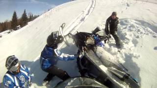 Snowmobile Roll Over Apex and M8 Failed side hill Crash Tree Hieght of Land Rangeley ME GOPR0485