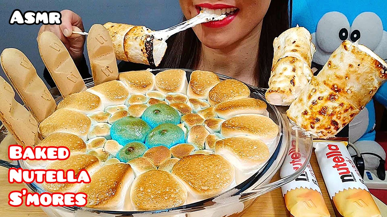 ASMR BAKED NUTELLA S'MORES 먹방 Eating Sounds - YouTube