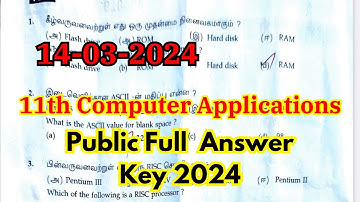 11th computer applications answer key 2024 | 11th Computer Applications Public Exam Answer Key 2024