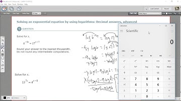 Solving an exponential equation by using logarithms - decimal answers, advanced
